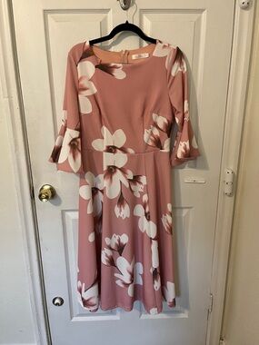 Dkny Rose Pink Floral Midi Dress